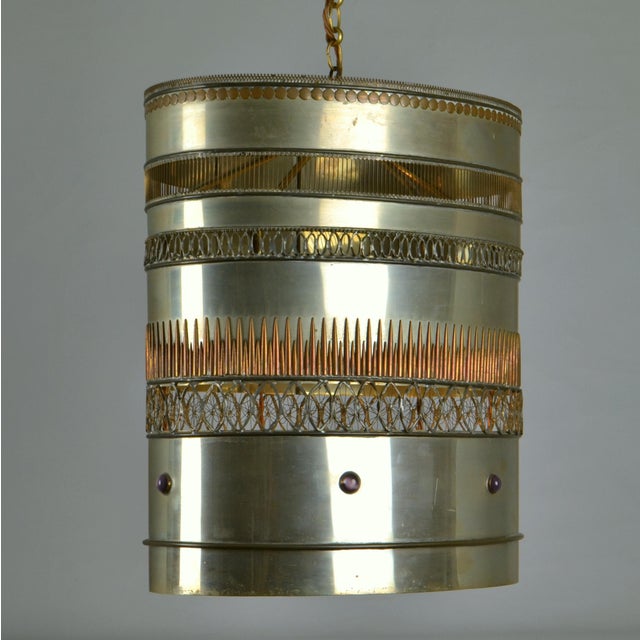 Metal Pendant Lamp with Brass and Copper Decorations For Sale - Image 3 of 18