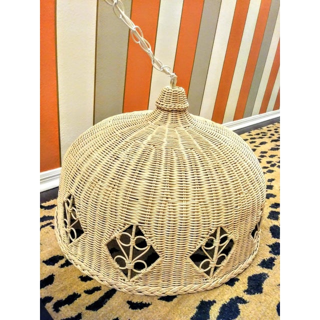 Vintage Massive Wicker Off White Weaved Palm Beach Regency Chandelier