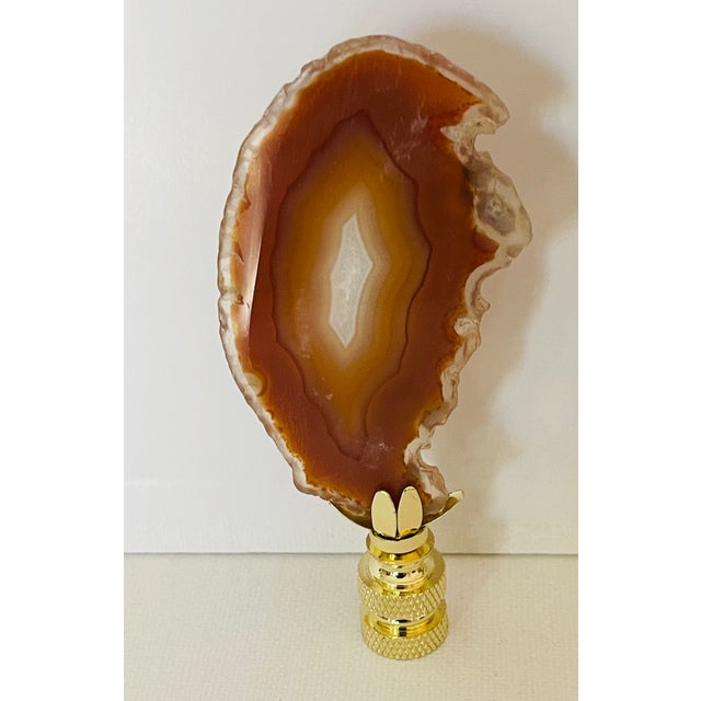 Contemporary 1970s Natural Afate Stone Slices Lamp Finials - a Pair For Sale - Image 3 of 4
