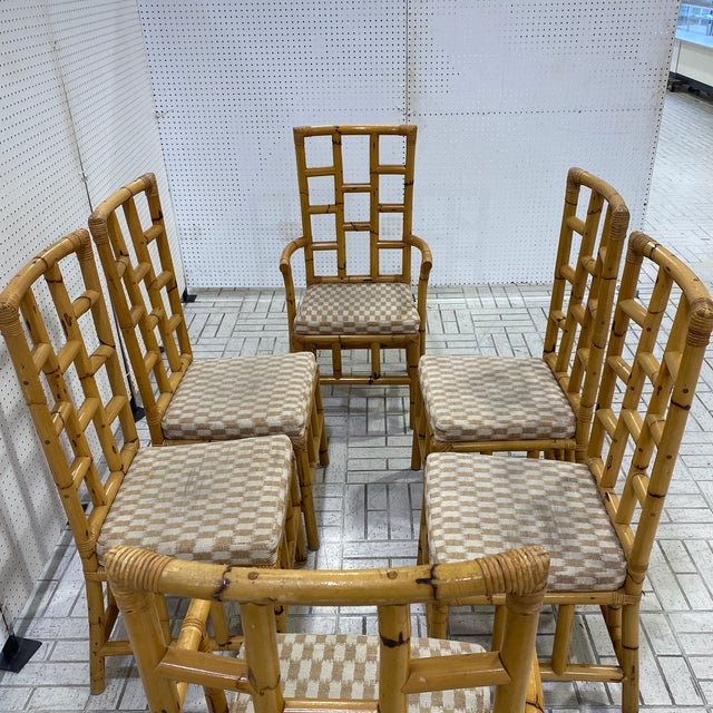 1970s McGuire Style Mid-Century Modern Bamboo Rattan Dining Chairs- Set of 6 For Sale - Image 9 of 10