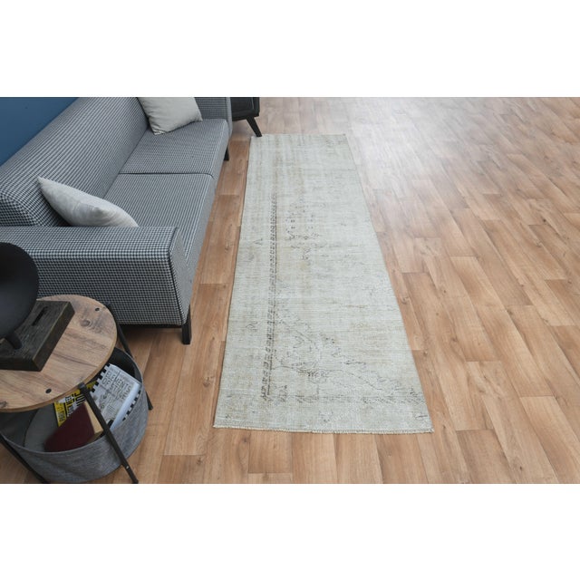 1970s Vintage Turkish Handmade Wool Cotton Beige Runner Rug For Sale - Image 10 of 11