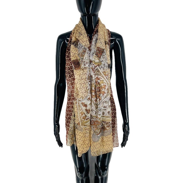 Hermes Light Brown Printed 100% Silk Scarf