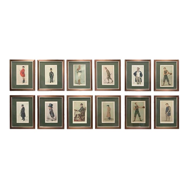 Antique Set of 10 Vanity Fair Lithograph Prints — Framed, C. 1890–1905 For Sale