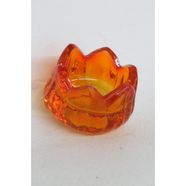 Flower Shaped Glowing Orange Glass Tealight Holder Small Petal Ring Dish 4946b For Sale - Image 11 of 13