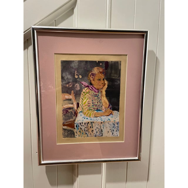 Late 20th Century Vera M. Dickerson Contemporary Original Watercolor Painting of Woman Titled "Cafe", Framed For Sale - Image 9 of 9