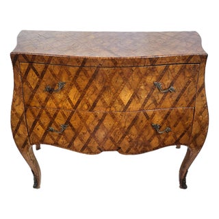 Vintage Italian 20th C Venetian Style Olivewood Parquetry Bombe Commode Chest For Sale