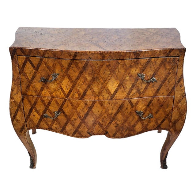 Vintage Italian 20th C Venetian Style Olivewood Parquetry Bombe Commode Chest For Sale