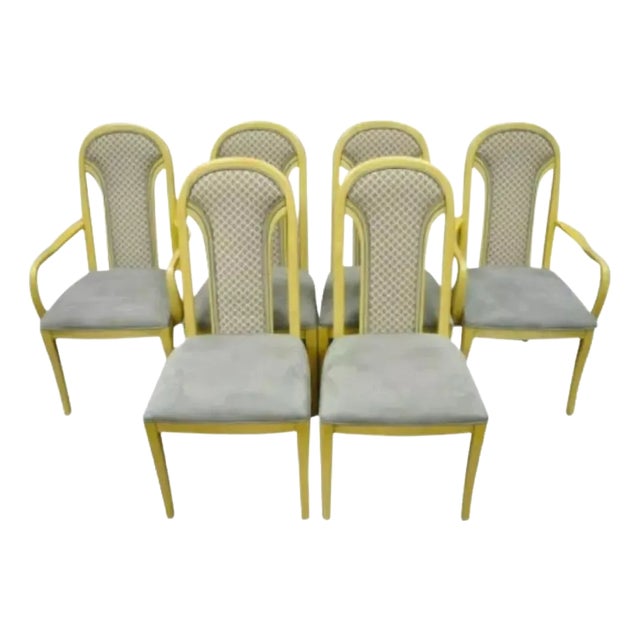 Mid 20th Century Vintage Art Deco Upholstered Back Lacquered Dining Chairs Attributed to Henredon Set of 6 For Sale