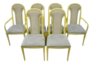 Mid 20th Century Vintage Art Deco Upholstered Back Lacquered Dining Chairs Attributed to Henredon Set of 6