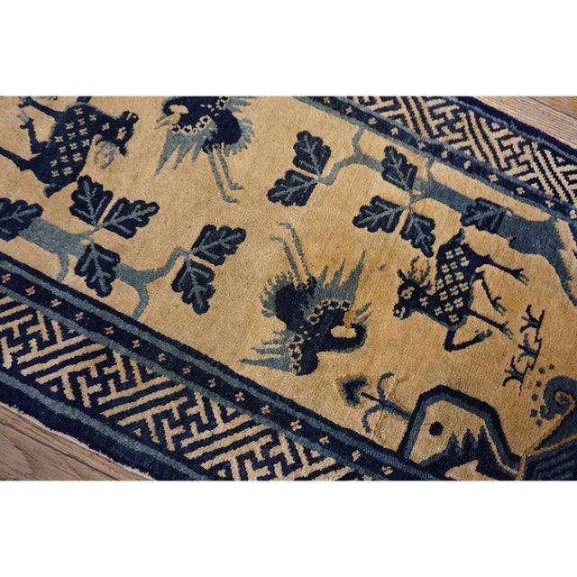 1920s Beige Animals Pictorial Antique Chinese BaoTou Rug 2'2''x4'3" Knotted Wool For Sale In New York - Image 6 of 8