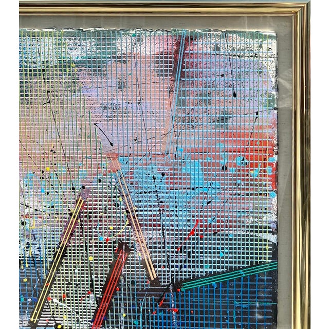 Paul Maxwell, Large Modern Abstract Cast Stencil Painting Paul Maxwell Mod Constructivist Neon, 1988 For Sale - Image 9 of 11