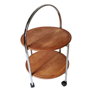 Vintage Folding Rolling Serving Cart in Wood, 1970s For Sale