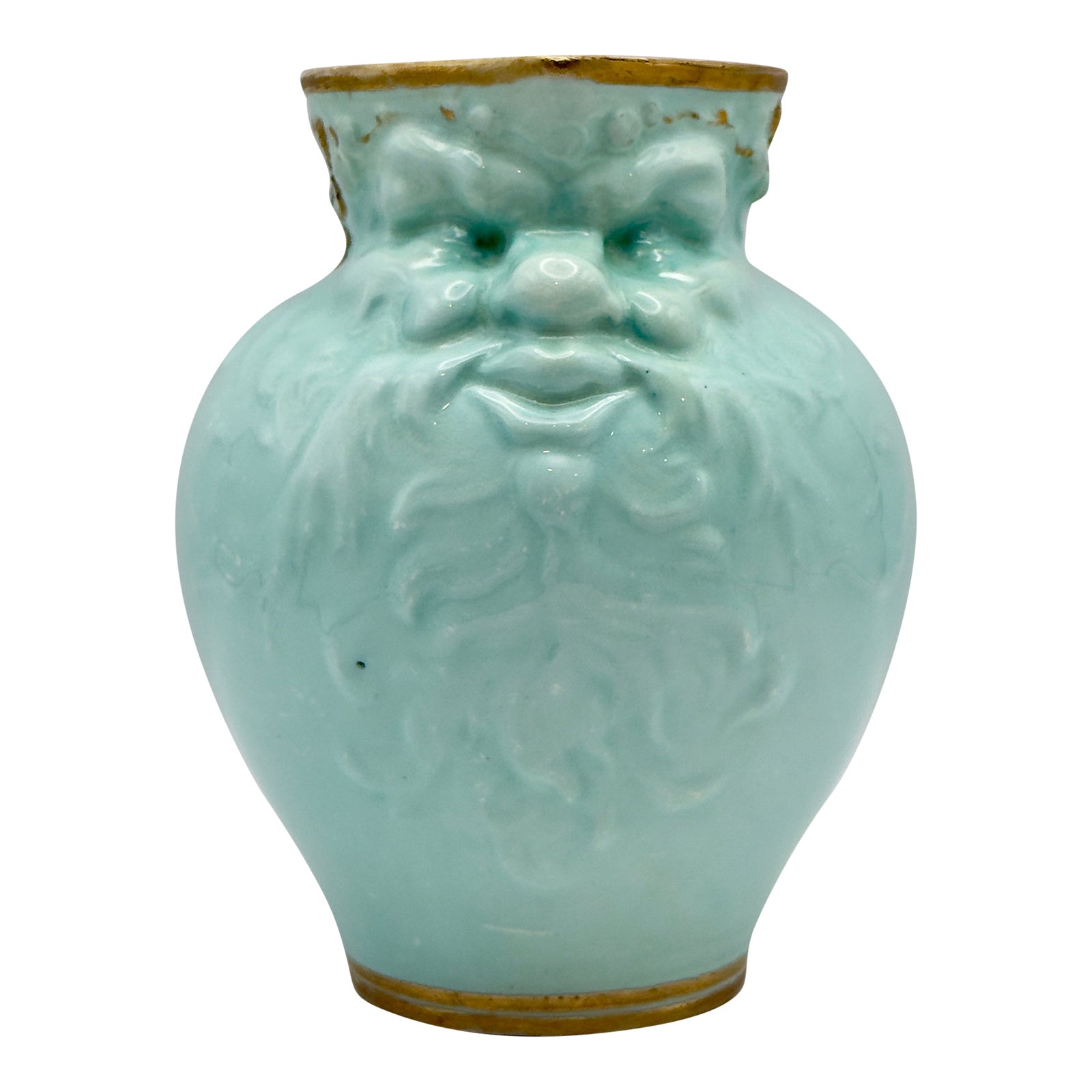 Antique Green Man Face Pitcher Victorian Aqua Glazed Ceramic Jug With