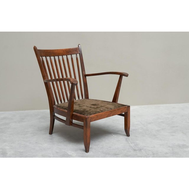 Vintage French Lounge Chairs in Oak and Velvet, 1940s, Set of 4 For Sale - Image 10 of 11