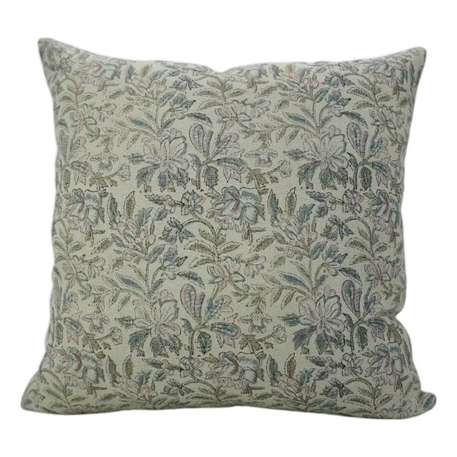 Indian Print Water Replicant Cushion Cover 20x20 Inch Cotton Linen- Qudrat For Sale