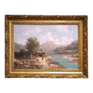 19th Century French Oil on Canvas Landscape Painting Signed Emile Godchaux, Framed