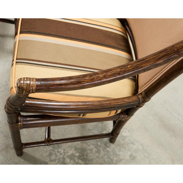 Set of Four McGuire Rattan Target Upholstered Dining Armchairs For Sale - Image 14 of 18