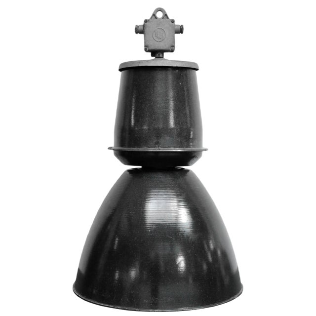 Vintage Industrial Dark Grey Enamel Pendant Lamp, 1950s For Sale