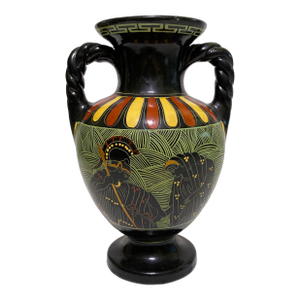 Mid 20th Century Greek Pottery Black Urn With Twisted Handles