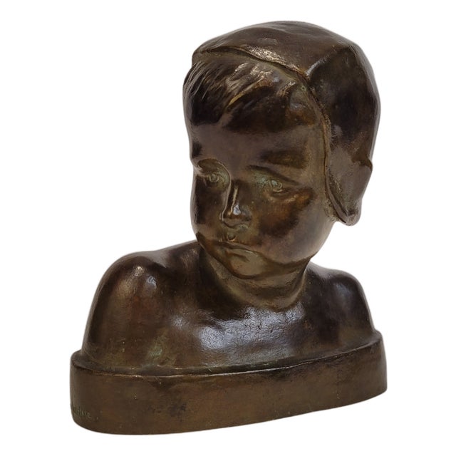 Marie-Anne Crannrey Franceschi, Bust of a Boy, Early 20th Century, Bronze For Sale