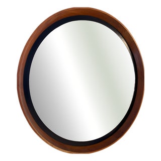 Vintage Danish Round Teak Mirror, 1960s For Sale