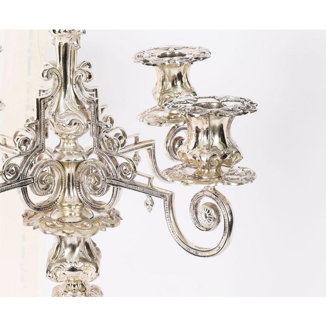Antique Swedish Silver-Plated 5-Light Candelabras by A.G. Dufva, 19th Century, Set of 2 For Sale - Image 6 of 16