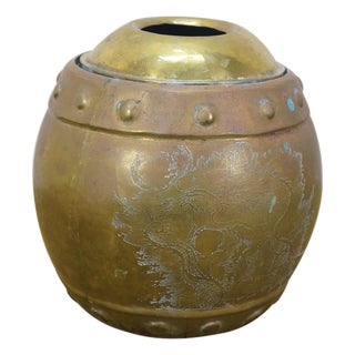 Antique Japanese Dovetailed Copper Dragon Tobacco Tea Snuff Storage Jar Caddy 6" For Sale