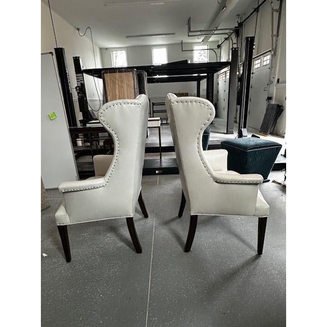 2010s Pair of White Leather Wingbacks by Hickory Chair For Sale - Image 5 of 5