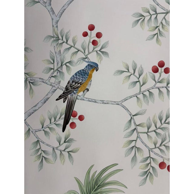 Chinoiserie Hand-Painted Wallpaper Panels, Soft Neutral Background With Tropical Floral & Bird Motifs, Set of 4 For Sale - Image 4 of 4