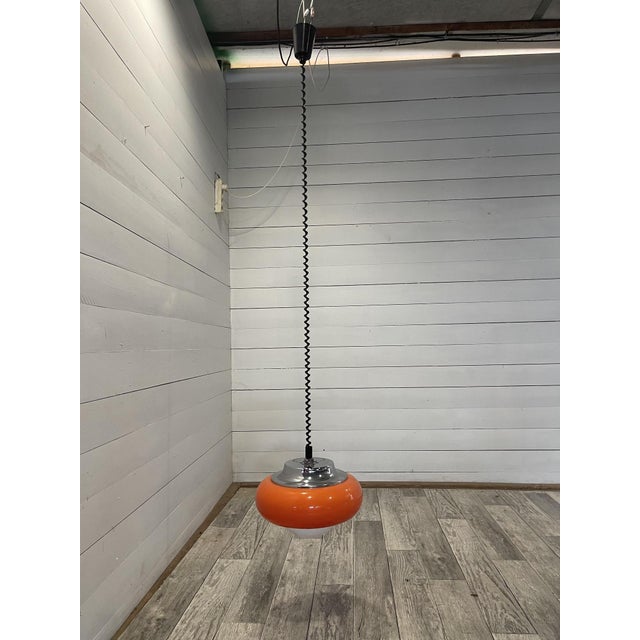 1970s Vintage Space Age Italian UFO Pendant Lamp in Chrome by Guzzini, 1970s For Sale - Image 5 of 6