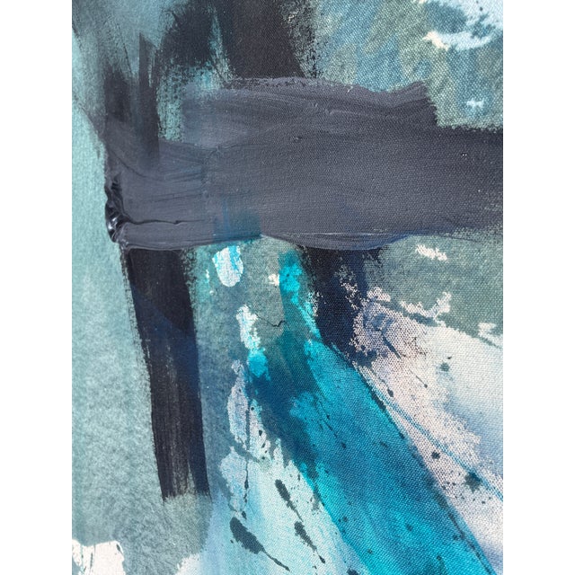 2020s "Sings My Soul" Original Lyrical Abstraction Painting in Forest Green, Teal, and Sky Blue For Sale - Image 5 of 10
