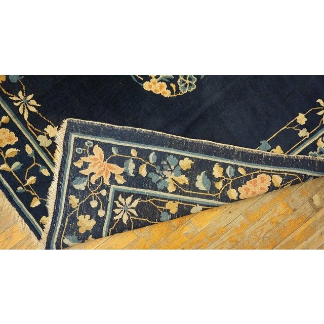 1920s Antique Blue Rectangle Floral Deco Room Size Knotted Chinese Peking Rug For Sale - Image 4 of 6