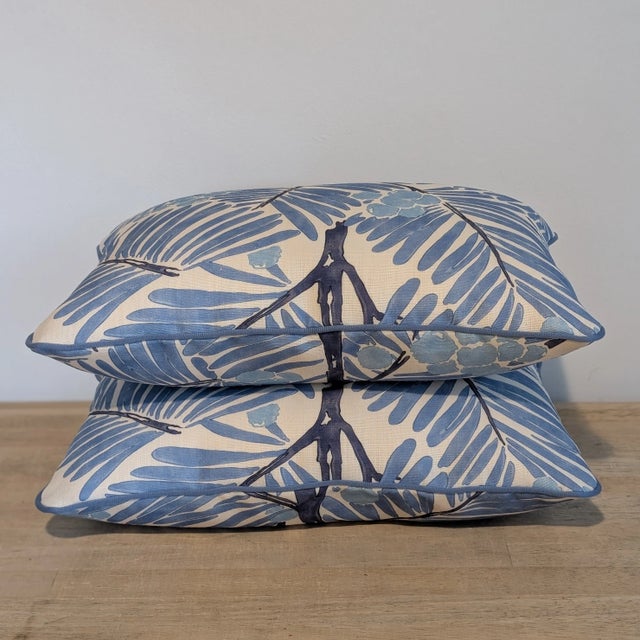 Brunschwig & Fils Brunschwig & Fils Blue Palmar Lumbars For Sale - Image 4 of 6