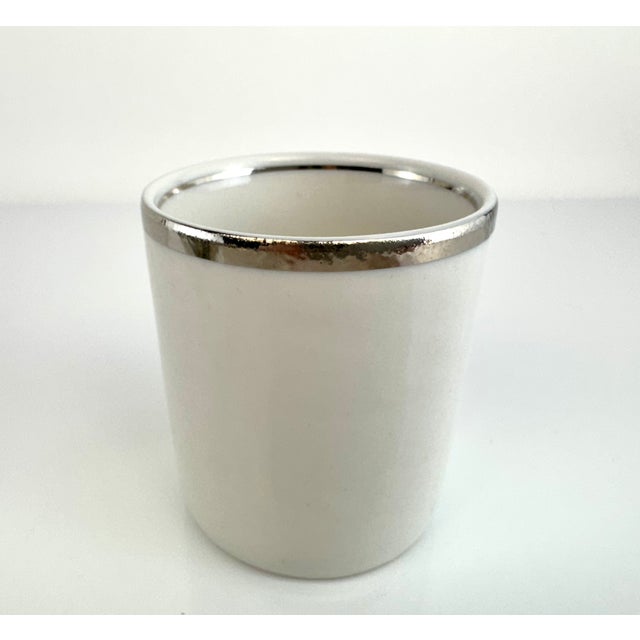 Vintage Silverplate & Porcelain Demitasse Set, Pierced Metal Holders, Modernist Espresso Service for Six For Sale In Little Rock - Image 6 of 10