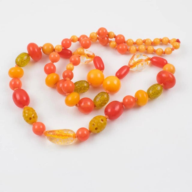 Bakelite and Lucite Long Necklace Sunny Yellow and Orange Colors For Sale - Image 10 of 15