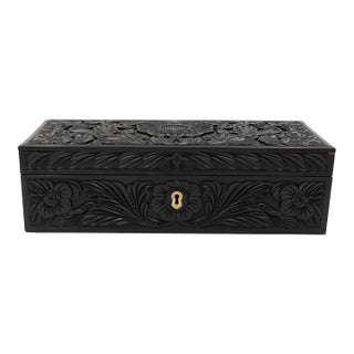 Anglo-Indian Carved Ebony Glove Box Mid-19th Century For Sale