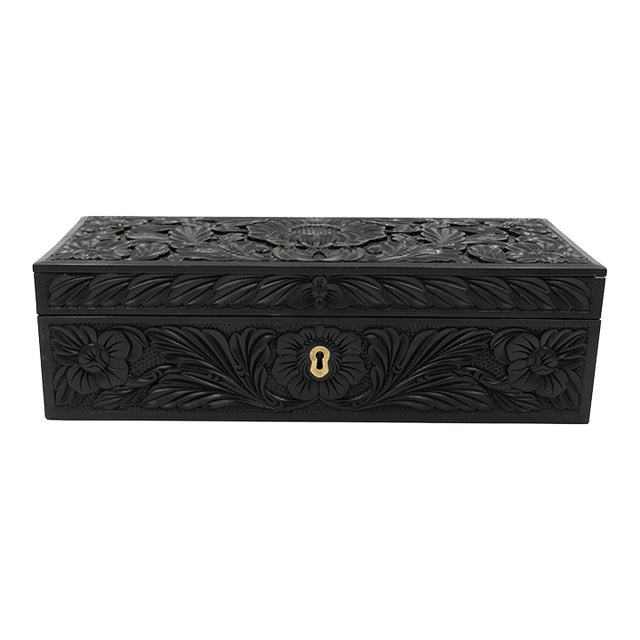 Anglo-Indian Carved Ebony Glove Box Mid-19th Century For Sale