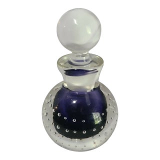 Late 20th Century Attributed Murano Sommerso Controlled Bubble Cobalt Blue Art Glass Perfume Bottle For Sale