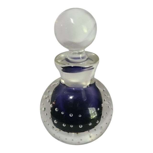 Late 20th Century Attributed Murano Sommerso Controlled Bubble Cobalt Blue Art Glass Perfume Bottle For Sale