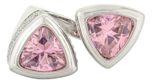 Sculptural Sterling Silver Two Stone Ring With Pink Trillion Cuts - Statement Design by Carat&her Size 7