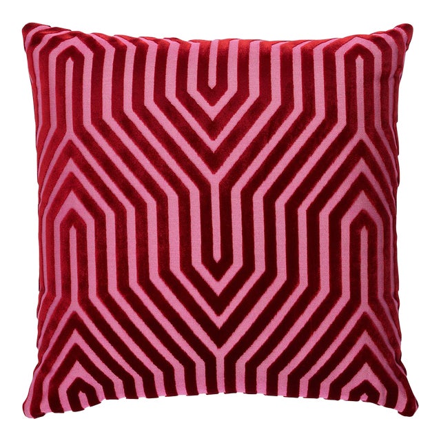 Schumacher x Mary McDonald Vanderbilt Velvet 22" Pillow in Fushia For Sale