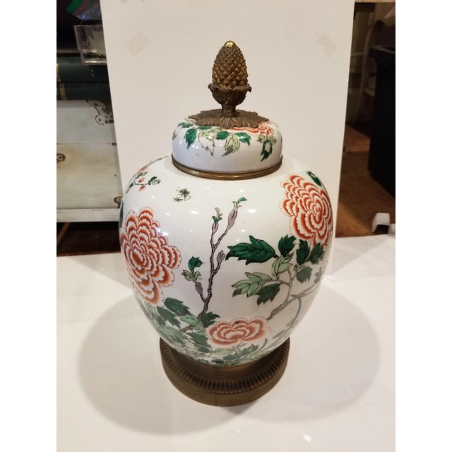 1900 - 1909 Antique Bronze Mounted Famille Verte Ginger Jar For Sale - Image 5 of 10
