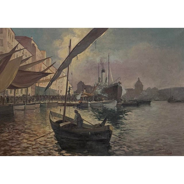 Grand Signed Oil Painting on Canvas by Luigi Tafani, 'View of Venice' Dated 1903 For Sale - Image 4 of 16