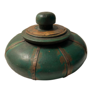 Antique Asian Wood Tobacco Container With Lid and Brass Accent Straps