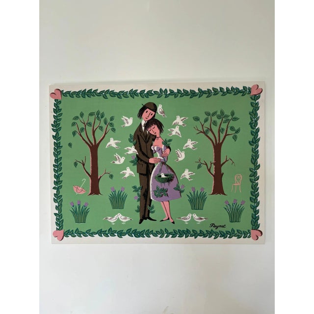 1970s Large Printed Canvas Stretched on Frame Couple with Doves, 1970s For Sale - Image 5 of 5