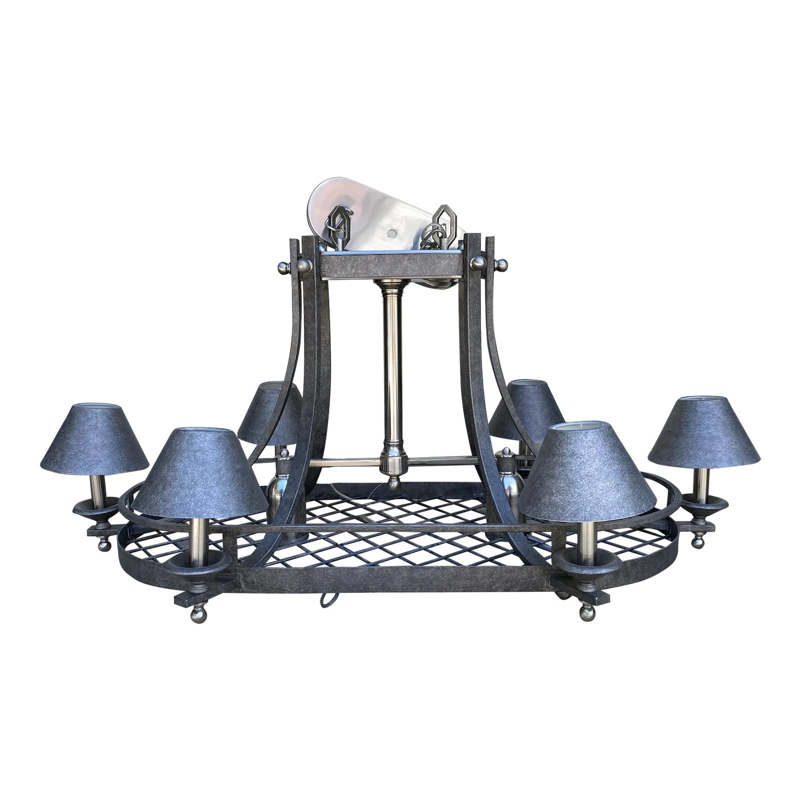 Cast Iron Island Chandelier and Pot Rack | Chairish