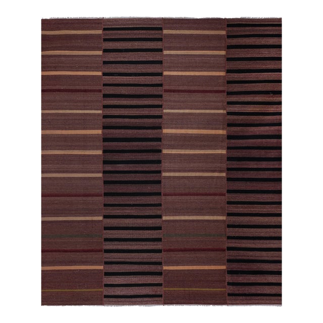 1960s Oversize Bohemian Striped Wool Kilim Rug 9'2'' X 10'6'' For Sale