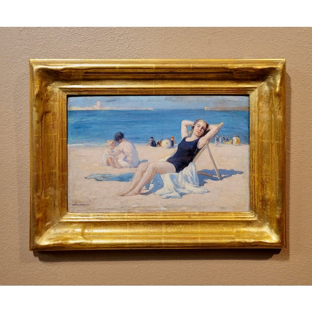 American Impressionist -Girls at the beach -1920s Oil painting American Impressionist - Oil painting on board - Signed -...