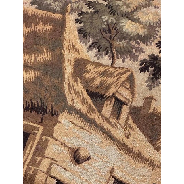Antique French Aubusson Jacquard Tapestry Village, 1970s For Sale - Image 17 of 18