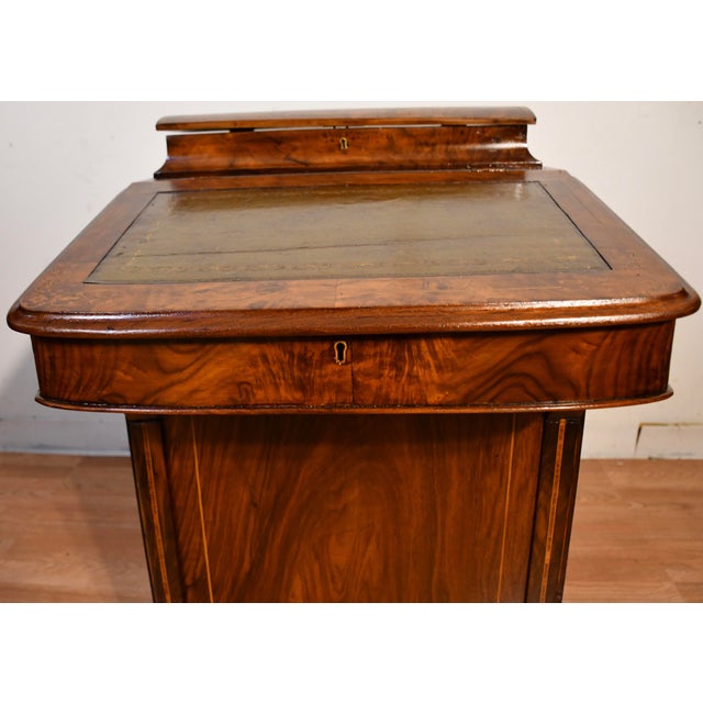 Late 19th Century Rare 1870s Antique Victorian Burl Walnut & Leather Surface Davenport Writing Desk For Sale - Image 5 of 18